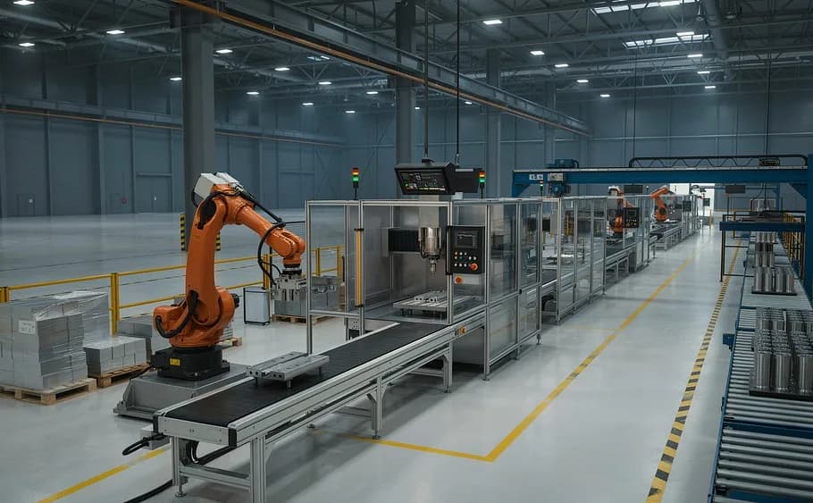 A robotic arm working on an automated production line