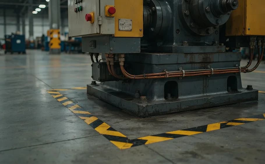 Heavy machinery surrounded by yellow floor markings